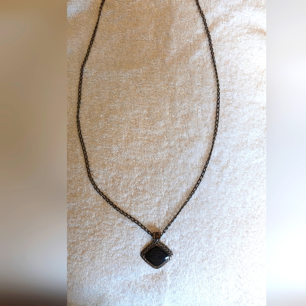 Vintage Black Agate Stone with long chain